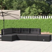 vidaXL 5 pcs conjunto lounge de jardim c/ almofadões vime PE preto