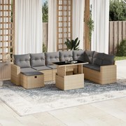 vidaXL 9 pcs conjunto de sofás p/ jardim com almofadões vime PE bege