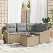 vidaXL Conjunto de Sofá de Jardim 5 Peças com Almofadas em Rattan Preto