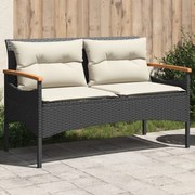 vidaXL Banco de jardim c/ almofadões 116x62,5x74 cm vime PE preto