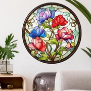Autocolante redondo – Vitral Art Nouveau com flores românticas