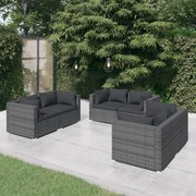 6 pcs conjunto lounge de jardim c/ almofadões vime PE cinzento