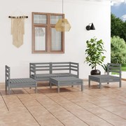 5 pcs conjunto lounge de jardim pinho maciço cinzento