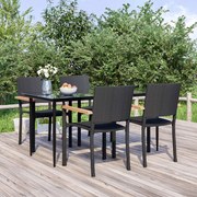 5 pcs conjunto de jantar p/ jardim vime PE preto