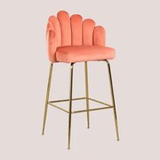 Banqueta Alta De Veludo Markina Mousse Coral & ↑75 Cm - Sklum