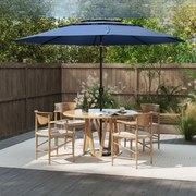 Guarda-sol de jardim ventilado de 3 níveis com pega de botão de inclinação 8 hastes fortes 300 x 300 x 245 cm Azul Marinho