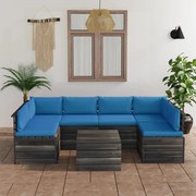 7 pcs conjunto lounge de paletes + almofadões madeira de pinho