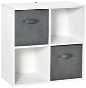 HOMCOM Estante Livros 4 Cubos Modular 2 Cestos Tecido Removíveis Organização Casa Branco Cinza 61,5x30x61,5cm | Aosom Portugal