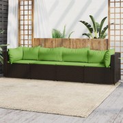 4 pcs conjunto lounge jardim c/ almofadões vime PE castanho