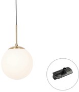Candeeiro suspenso Art Deco dourado com vidro opalino incl. adaptador de calha preto monofásico - Iconic Flore