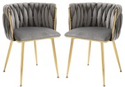 Conjunto de 2 Cadeiras de Jantar em Veludo com Pés de Metal Ferro,54x52x72cm, Cor Cinza