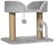 PawHut Arranhador Gatos Pequenos 42 cm Confortável Cama Bolas Supensas Postes Juta 48x38x42 cm Cinza Ideal para Brincar | Aosom Portugal