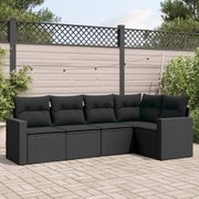 vidaXL 5 pcs conjunto sofás de jardim com almofadões vime PE preto