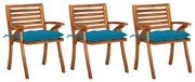 vidaXL Cadeiras de jantar jardim c/ almofadões 3 pcs madeira acácia
