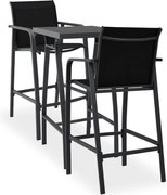 vidaXL 3 pcs conjunto de bar para jardim preto