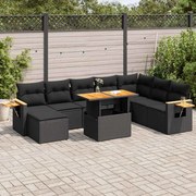 7 pcs conjunto sofás jardim c/ almofadões vime PE/acácia preto