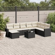 vidaXL 9 pcs conjunto de sofás p/ jardim c/ almofadões vime PE preto