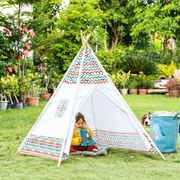 Tenda Tipi para Crianças acima de 3 Anos Tenda Tipi Infantil de Madeira Portátil com Janela para Interiores e Exteriores 120x120x155cm Branco