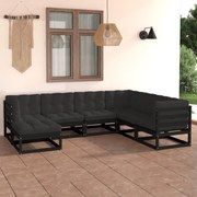 7 pcs conjunto longue de jardim c/ almofadões pinho maciço