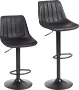 HOMCOM Conjunto de 2 banquetas de bar com design retrô, incl. apoio para os pés, reguláveis em altura, elevador a gás, Preto | Aosom Portugal