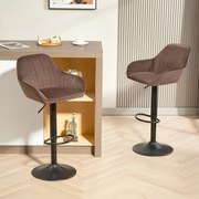 Conjunto de 2 Bancos de Bar Giratórios Bancos Altos de Cozinha com Altura Ajustável 50,5x50x87-107 cm Castanho