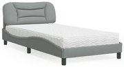 vidaXL Cama com colchão 100x200 cm tecido cinzento-claro