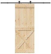 vidaXL Porta de correr com ferragens 90x210 cm madeira de pinho maciça