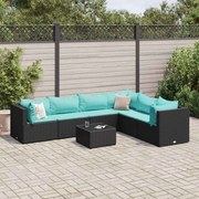 vidaXL 7 pcs conjunto lounge de jardim c/ almofadões vime PE preto