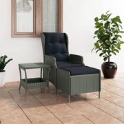 2 pcs conj. lounge jardim c/ almofadões vime PE cinzento-claro