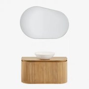 Conjunto De Móvel De Casa De Banho Suspenso 90x40 Cm Em Madeira De Manga Analis Madeira De Manga & Cimento Redondo Branco Ø40 Cm Zavion & Oval - Sklum