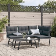 vidaXL Bancos de jardim com almofadões 2 pcs aço revestido a pó preto
