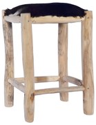 vidaXL Banco de bar couro de cabra genuíno e madeira de teca maciça