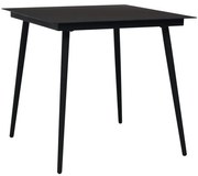 vidaXL Mesa de jantar para jardim 80x80x74 cm aço e vidro preto