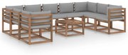 10 pcs conjunto lounge de jardim com almofadões cinzentos