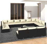 vidaXL 13 pcs conjunto lounge de jardim c/ almofadões vime PE preto
