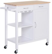 HOMCOM Carrinho de Cozinha Multiusos com Rodas 88,5x40x86cm Prateleiras Armário Gavetas Espaço Extra Estilo Moderno Branco Madeira | Aosom Portugal
