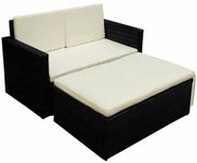 2 pcs conjunto lounge de jardim c/ almofadões vime PE preto