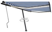 Toldo retrátil manual com LED 400x350 cm azul e branco