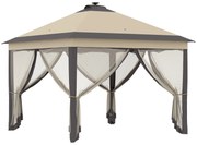 Outsunny Pérgola Dobrável de Jardim 3,3x3,3 m para Exterior com Luzes LED Controlo Remoto 4 Redes Mosquiteiras Removíveis e Bolsa de Transporte Bege | AOSOM Portugal