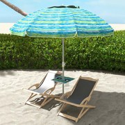 Chapéu de Sol de Praia Ø190x215 cm com Inclinação de 45° e Altura Ajustável Mesa com Porta-Copos Impermeável Multicolor