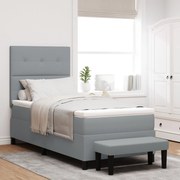 Cama Box Spring com Colchão e Banco Cinza Claro 100x200 cm Tecido