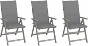 vidaXL Cadeiras jardim reclináveis c/ almofadões 3 pcs acácia maciça