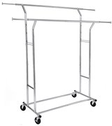 Cabideiro de metal resistente SONGMICS HSR12S, suporte para roupas de 110 kg com rodas, comprimento 129-169 cm, cromado