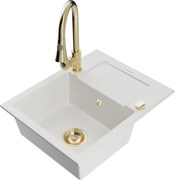 Mexen Enzo lava-louça de granito de 1 cuba com escorredor e torneira de cozinha Elia, branco - 6506-20-670101-50
