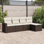 vidaXL 5 pcs conjunto sofás p/ jardim c/ almofadões vime PE castanho