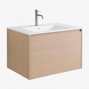 Conjunto De Móvel De Casa De Banho Suspenso Em Madeira Com Lavatório Integrado Jacob Madeira Natural & Sem Espelho & - Sklum
