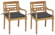vidaXL Cadeiras Batávia c/ almofadões antracite 2 pcs teca maciça