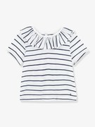 Blusa às riscas, de mangas curtas, em jersey, para bebé, Petit Bateau branco medio as riscas