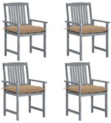 vidaXL Cadeiras de jardim com almofadões 4 pcs acácia maciça cinza