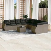 vidaXL 11 pcs conjunto sofás de jardim c/ almofadões vime PE cinzento